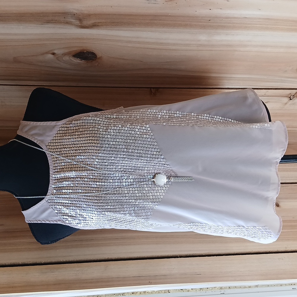 Sequin Embellished Tan Sleeveless Top